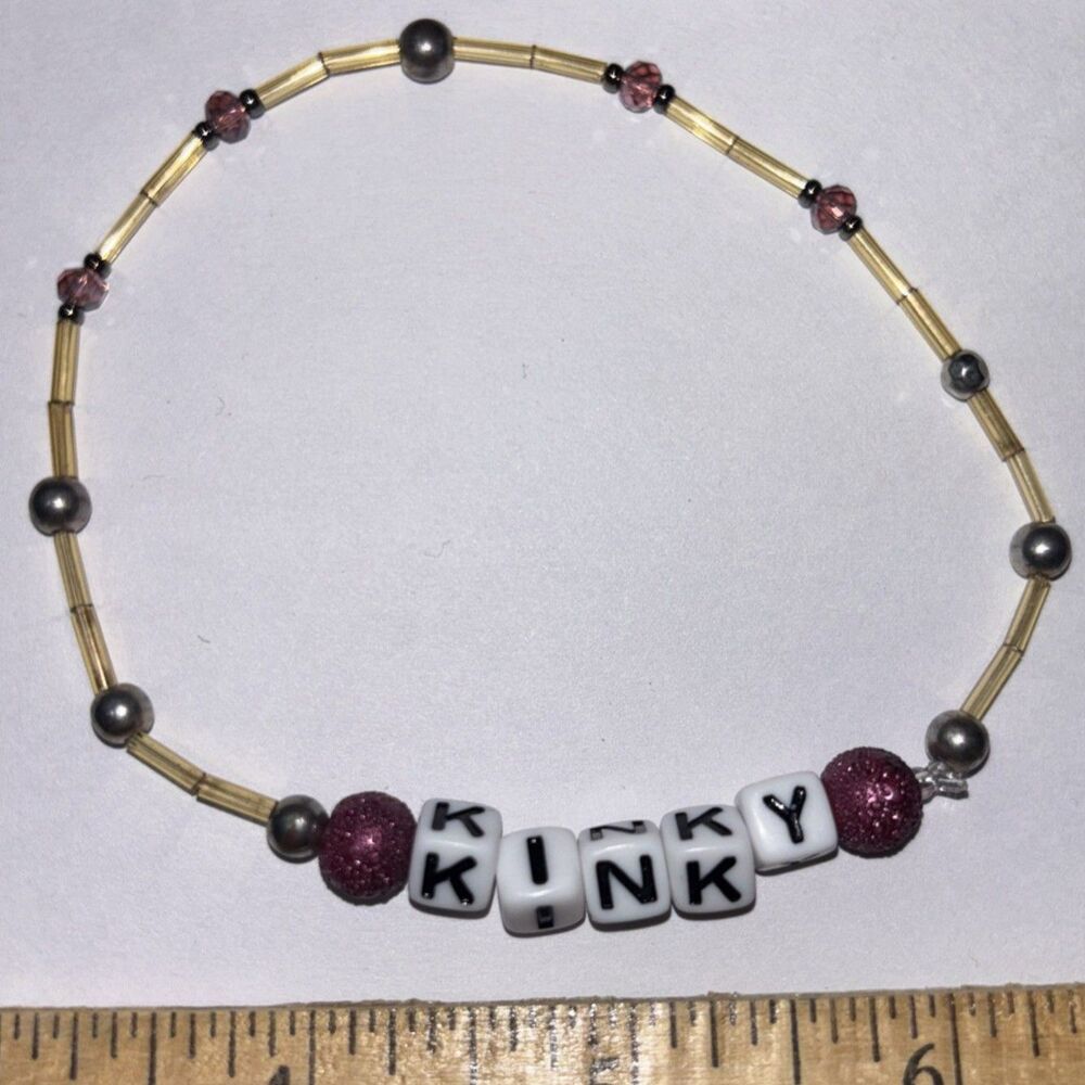 Beaded Letter Charm Bracelet Black Kinky Alphabet Bead Stretch Wristlet
